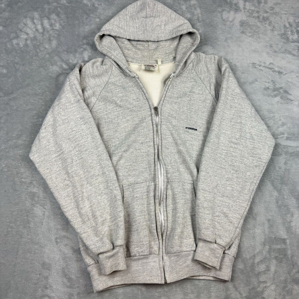Vintage McGregor Hoodie Mens Large Grey Zip Thermal Lined Hoodie 80s